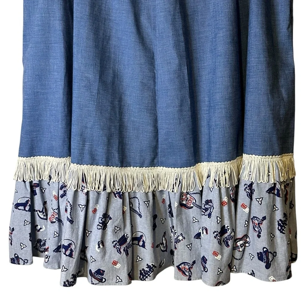 Prairie Cottage Midi Skirt Western Ranch Folk Art Vintage Handmade Rodeo Cowgirl